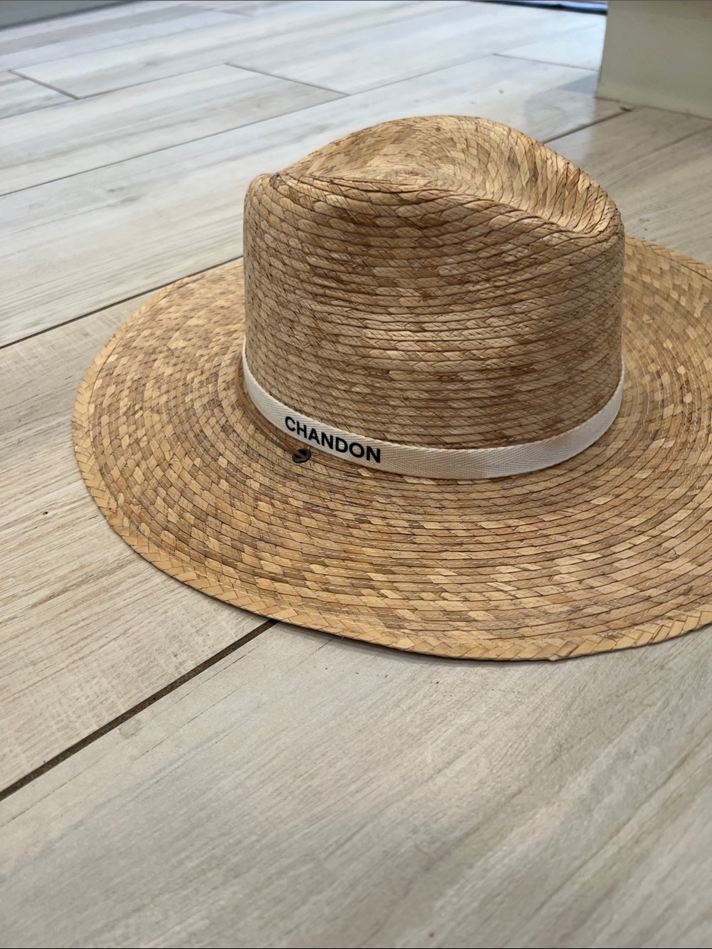 Chandon Natural Straw Fedora Hat with White Band - Picture 3 of 5